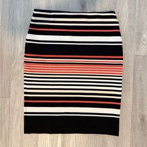 Ann Taylor Black, White & Coral Striped Pencil Skirt